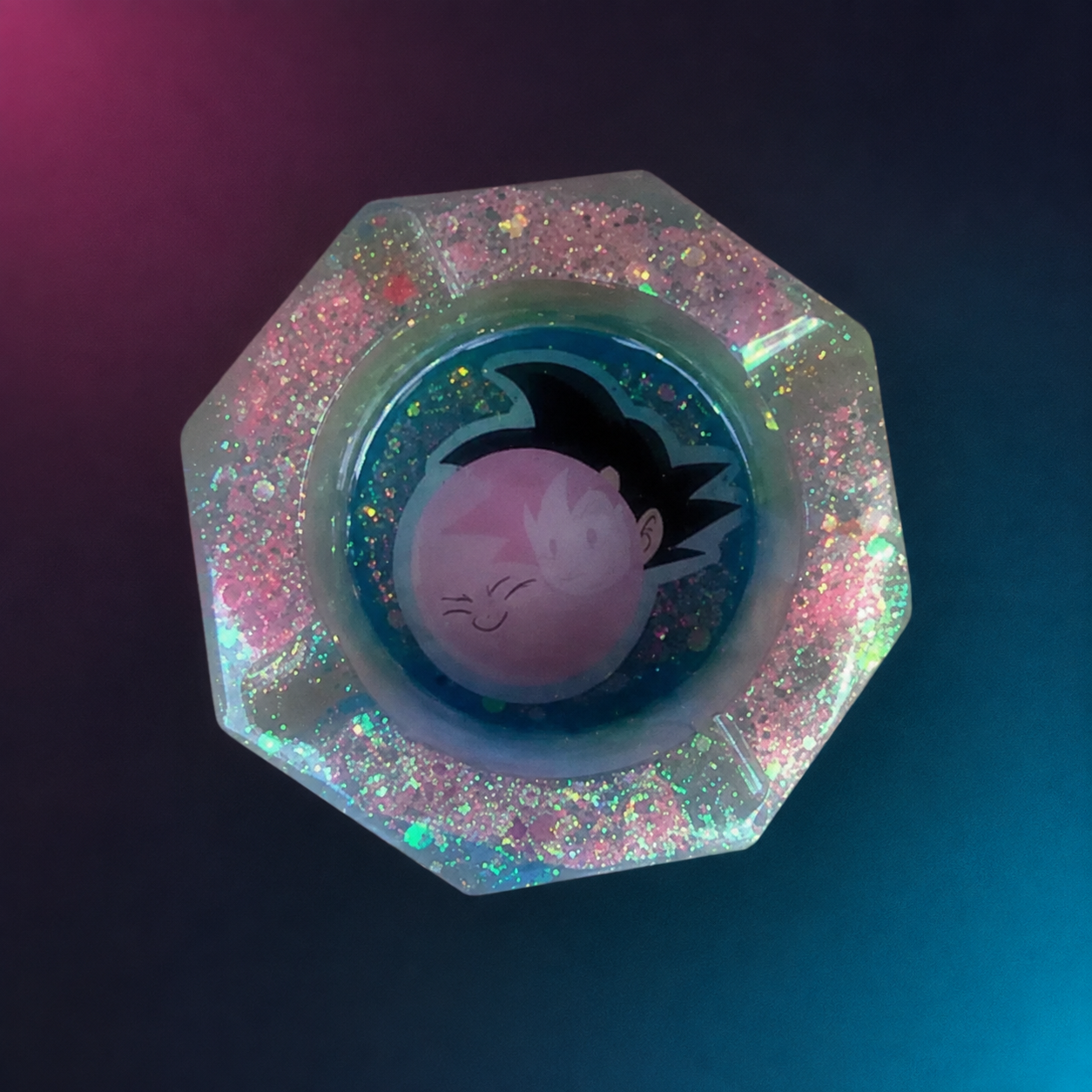 Pink glitter character-inspired resin ashtray