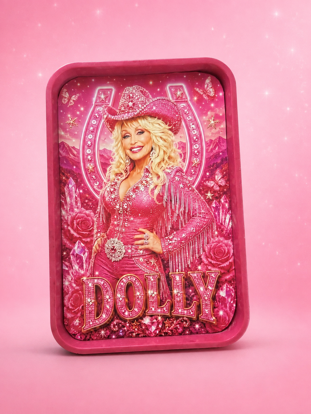 Bright pink country music inspired resin tray