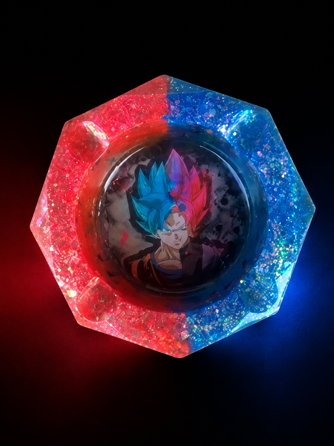 Red and blue glitter character-inspired resin ashtray